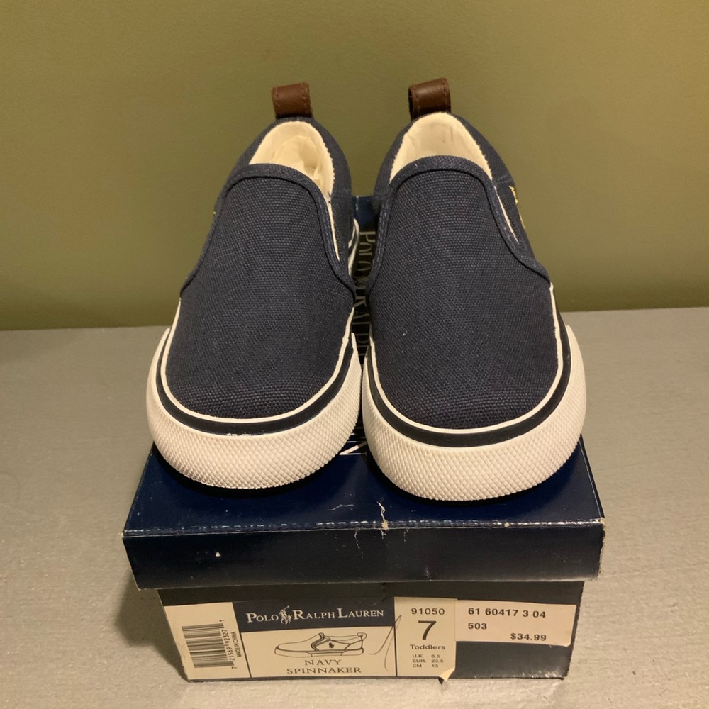 Ralph Lauren Navy Canvas Slip-On Sneakers with White Sole size 7